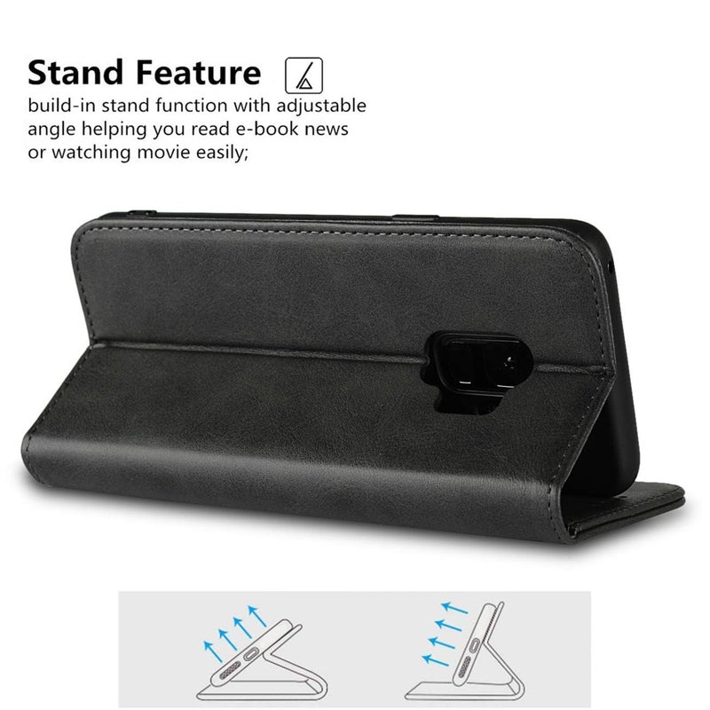 iCoverCase for Samsung Galaxy S9 Wallet Case, Premium PU Magnetic Leather Card Slots Holder Carry Kickstand Feature Flip Cover Case for Galaxy S9 (Dark Gray) - Image 4